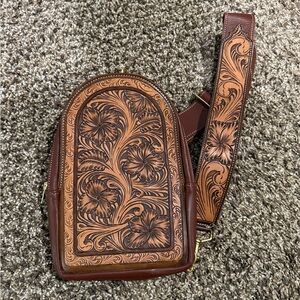 Floral Embossed Leather Crossbody Bag